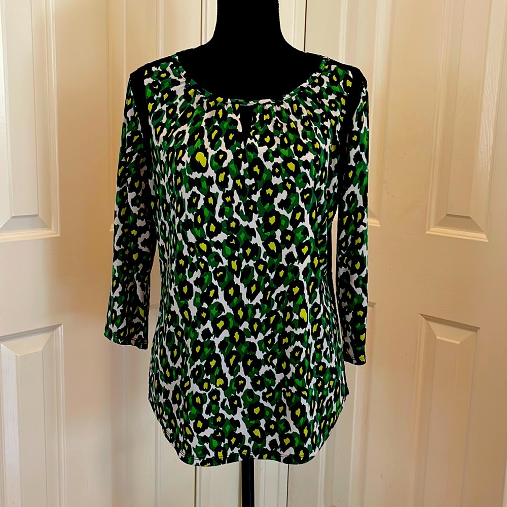 Worthington Beautiful Green, Black, Yellow, White blouse, gently used